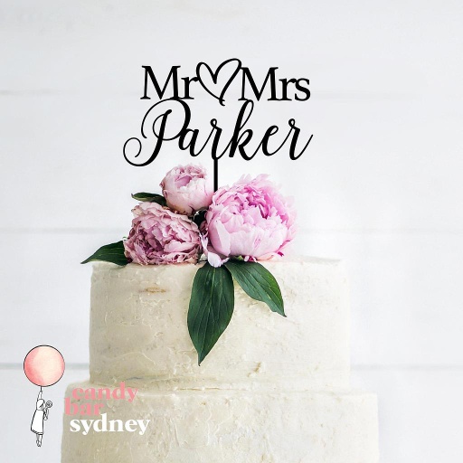 Mr & Mrs Personalised Wedding Cake Topper Style 8