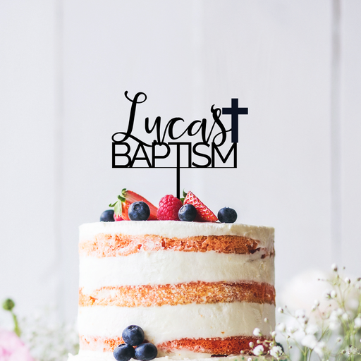 Name with Cross Baptism Custom Cake Topper Style 5