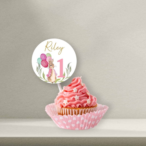Pink Peter Rabbit Cupcake Topper - Style 2