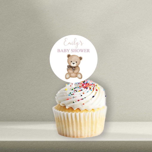 Teddy Bear Baby Shower Cupcake Topper - Style 3