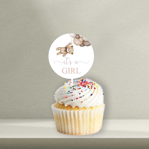 Teddy Bear Baby Shower Cupcake Topper - Style 4