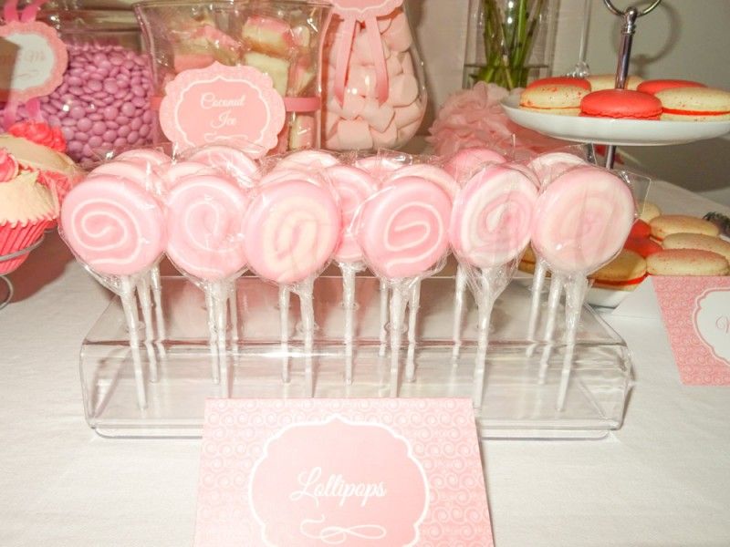 Mini pink swirl lollipops from Candy Buffet Sydney