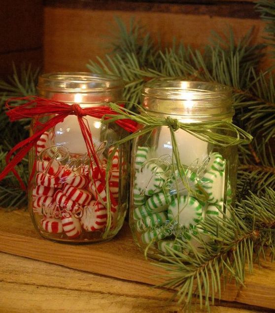 Starlight mints in mason jar with a candle