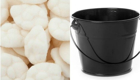 White vanilla clouds and black bucket