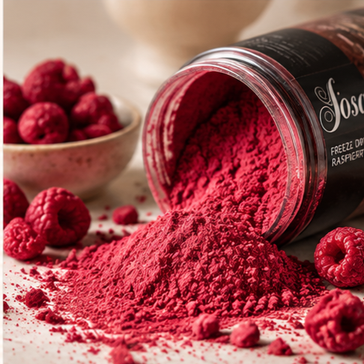 Sosa raspberry powder with fresh raspberries