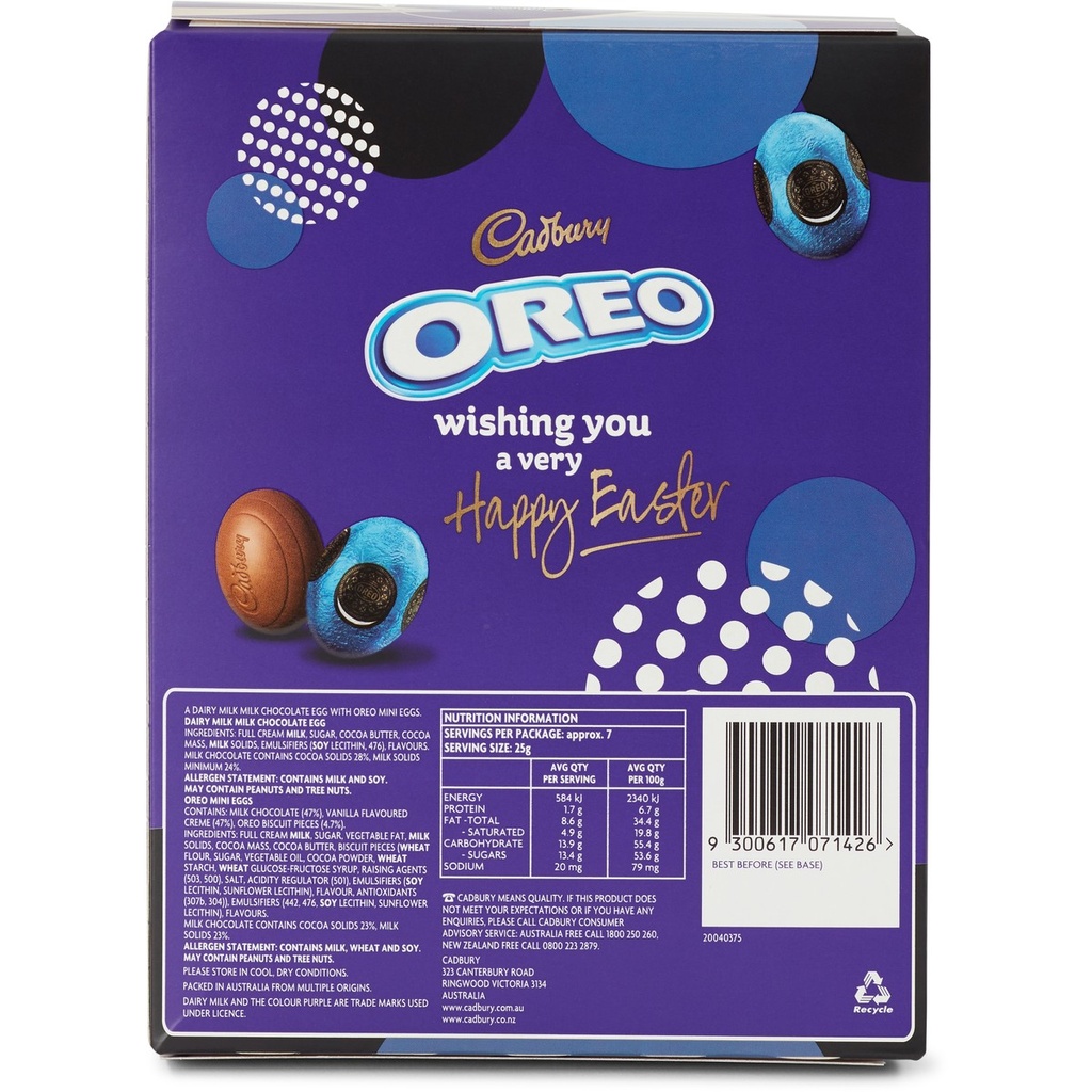 Cadbury Dairy Milk Chocolate With Oreo Easter Eggs Gift Box 182g