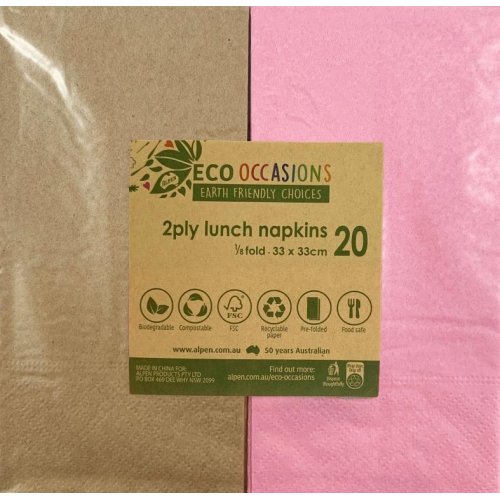 Light Pink & Kraft Lunch Napkins 20 Pack