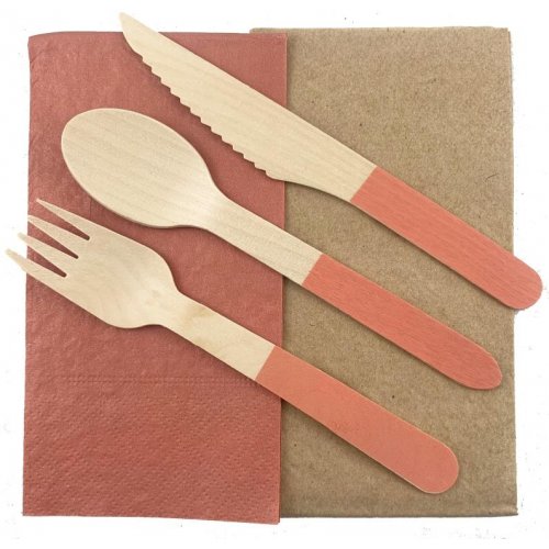 Wooden Rose Gold Cutlery Sets 30 Pack