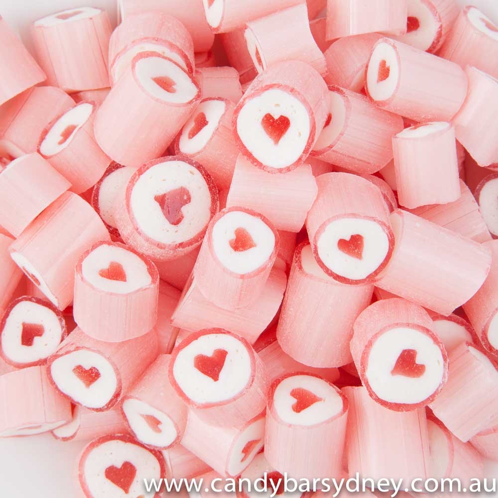 Pink Strawberry Hearts Rock Candy 1kg