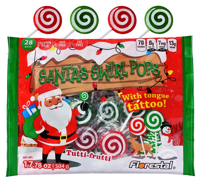 Santa's Red & Green Swirl Pops with Tongue Tattoo 504g (1 Unit)
