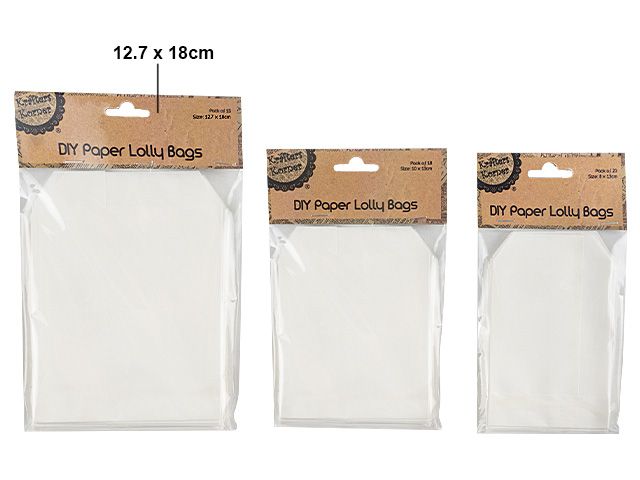 Large White Paper Lolly Bags - 15pk