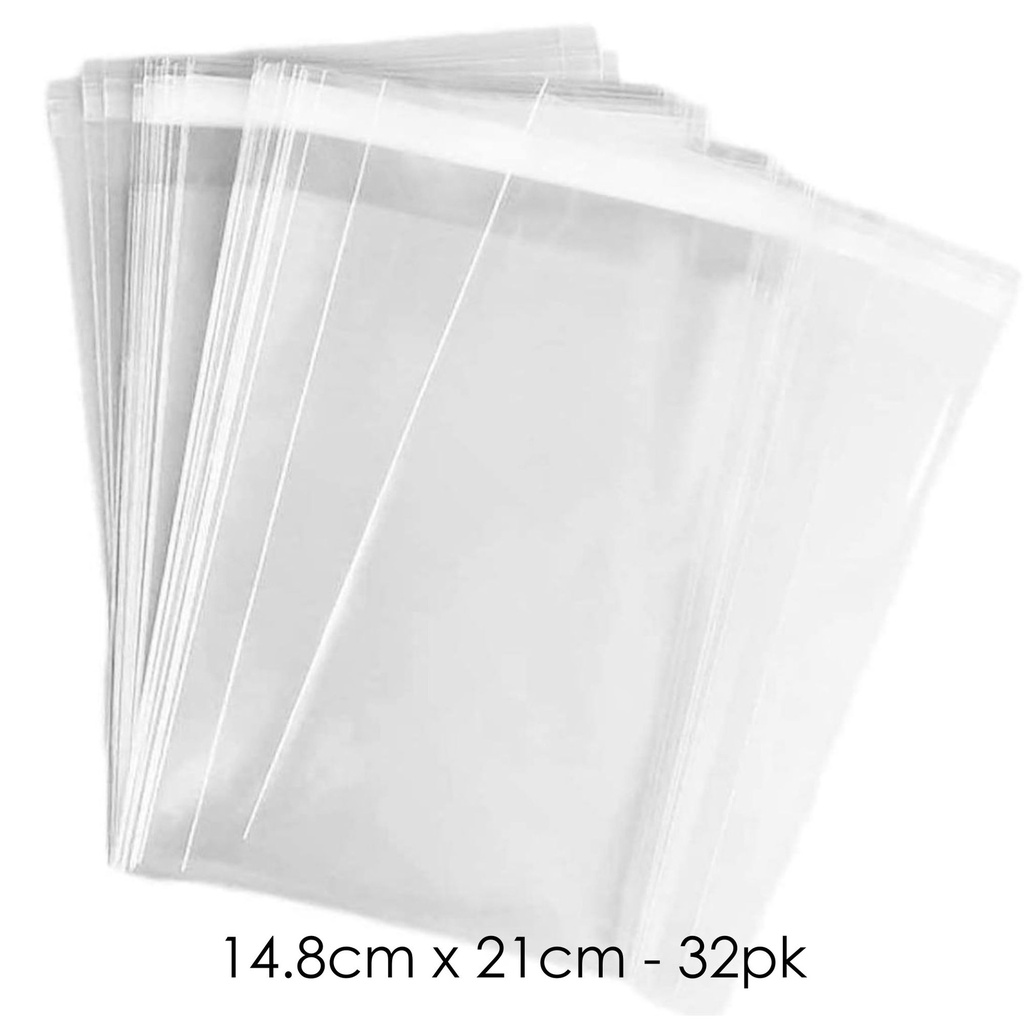 [CB62145] Jumbo Clear Sealable Plastic Lolly or Cookie Bags A5 14.8cm x 21cm- 32pk Cellophane OPP (1 Unit)