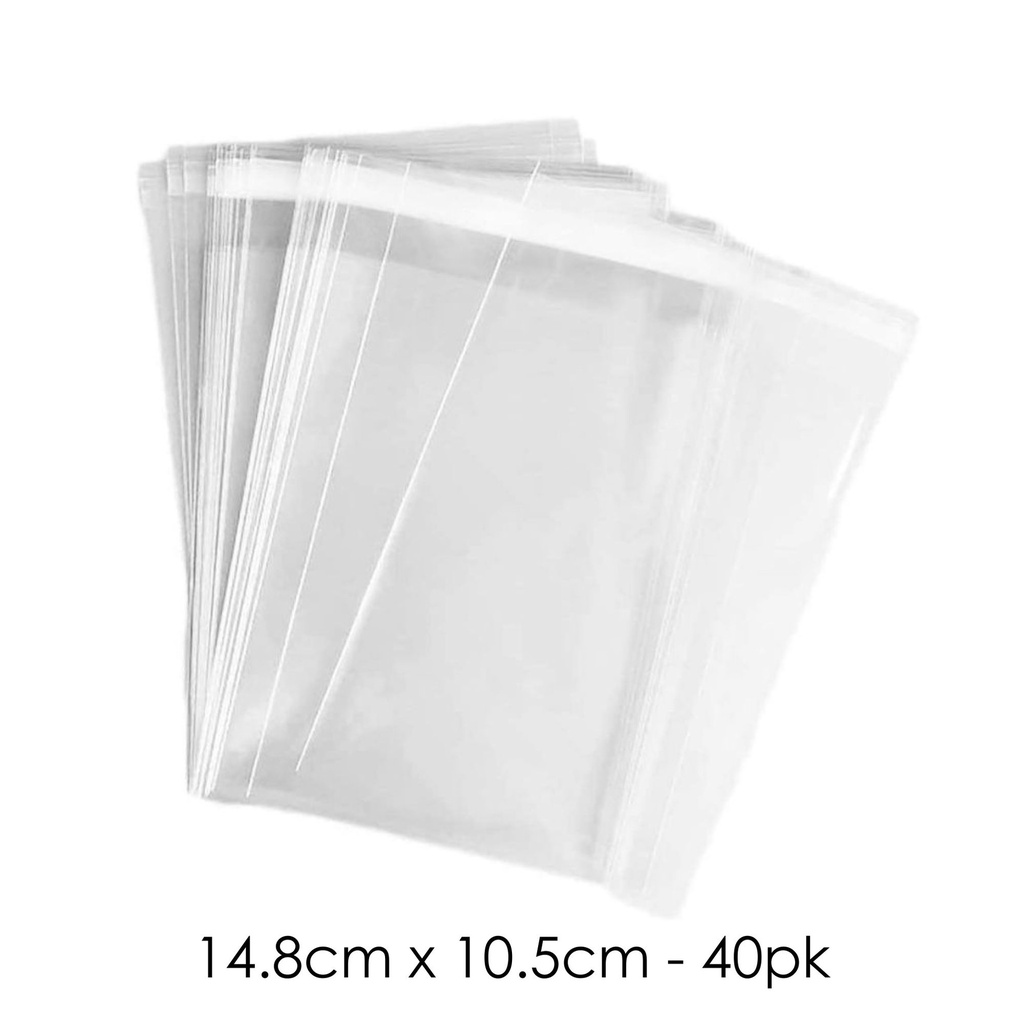 [CB62146] Large Clear Sealable Plastic Lolly or Cookie Bags A6 (14.8cm x 10.5cm)- 40pk Cellophane OPP (1 Unit)