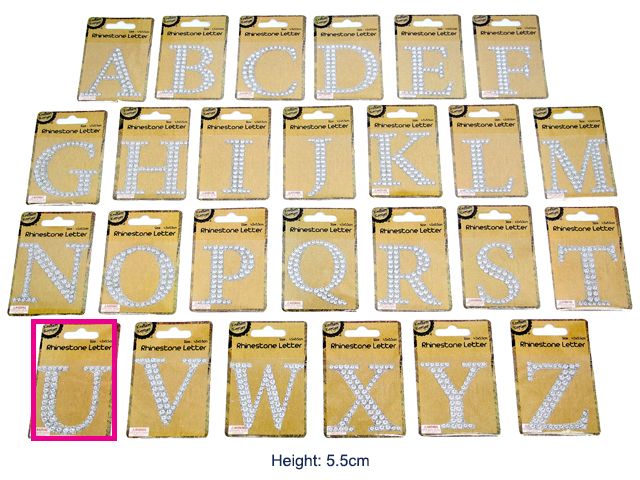 Adhesive Rhinestone Letter U