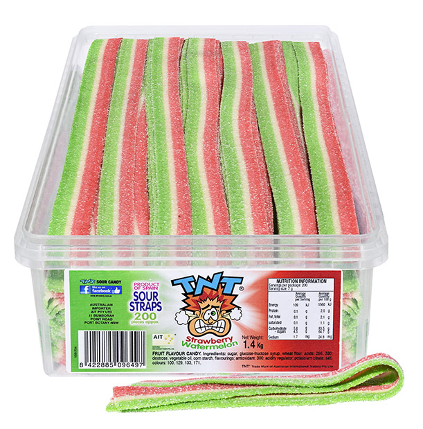 [CB70927] TNT Strawberry & Watermelon Sour Straps (1 Tub)