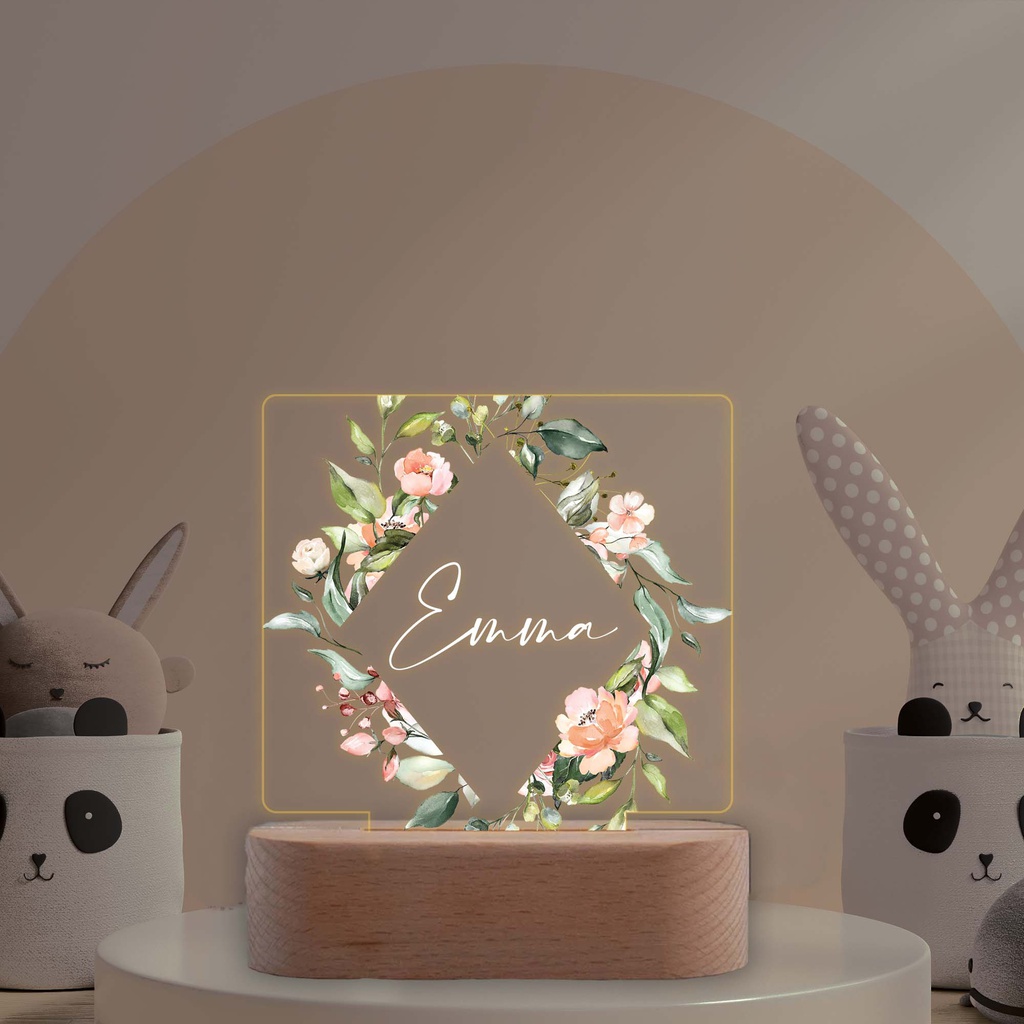 Floral Personalised Night Light - Style 2