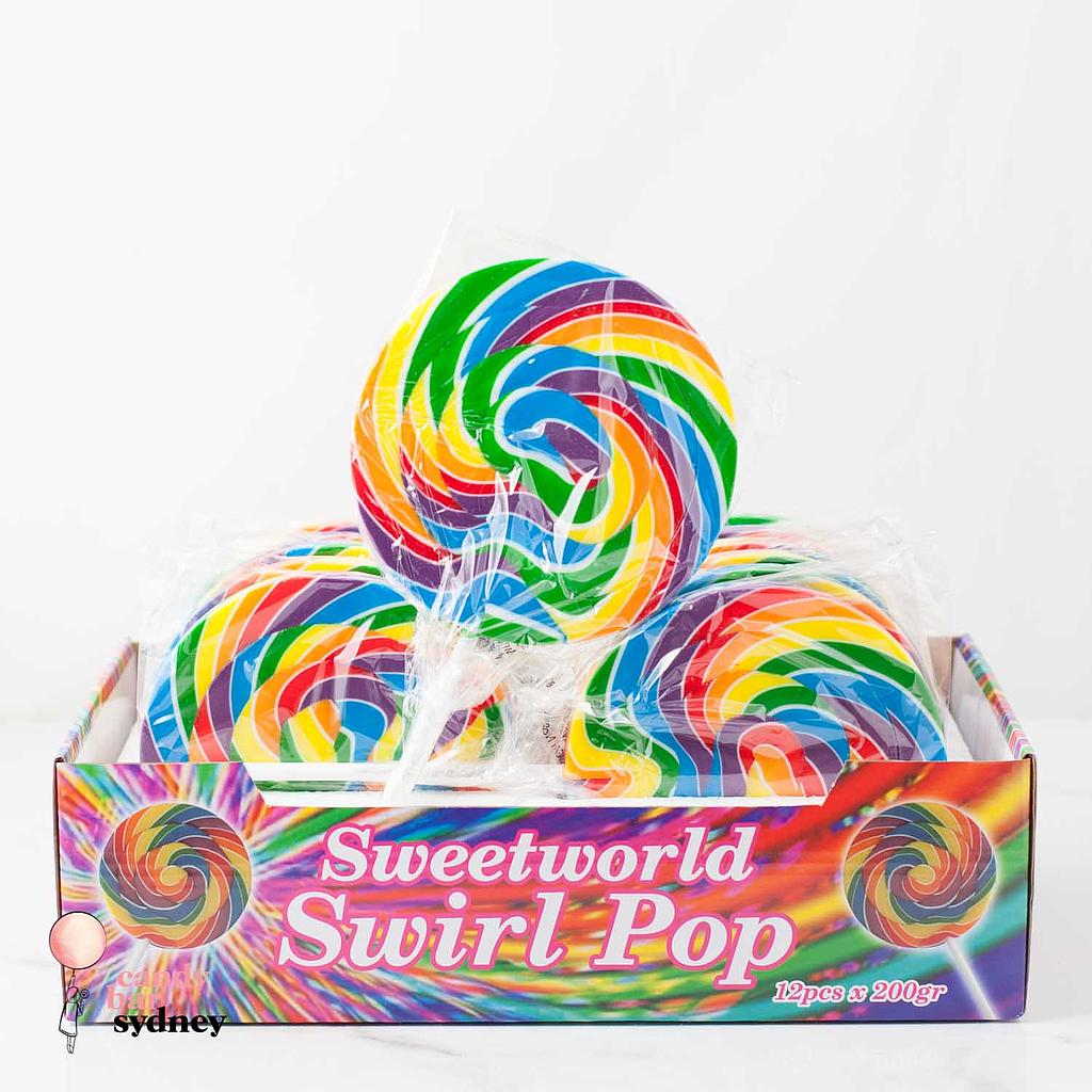 Mega Swirl Rainbow Lollipops 200g - 12 Pack (1 Box)
