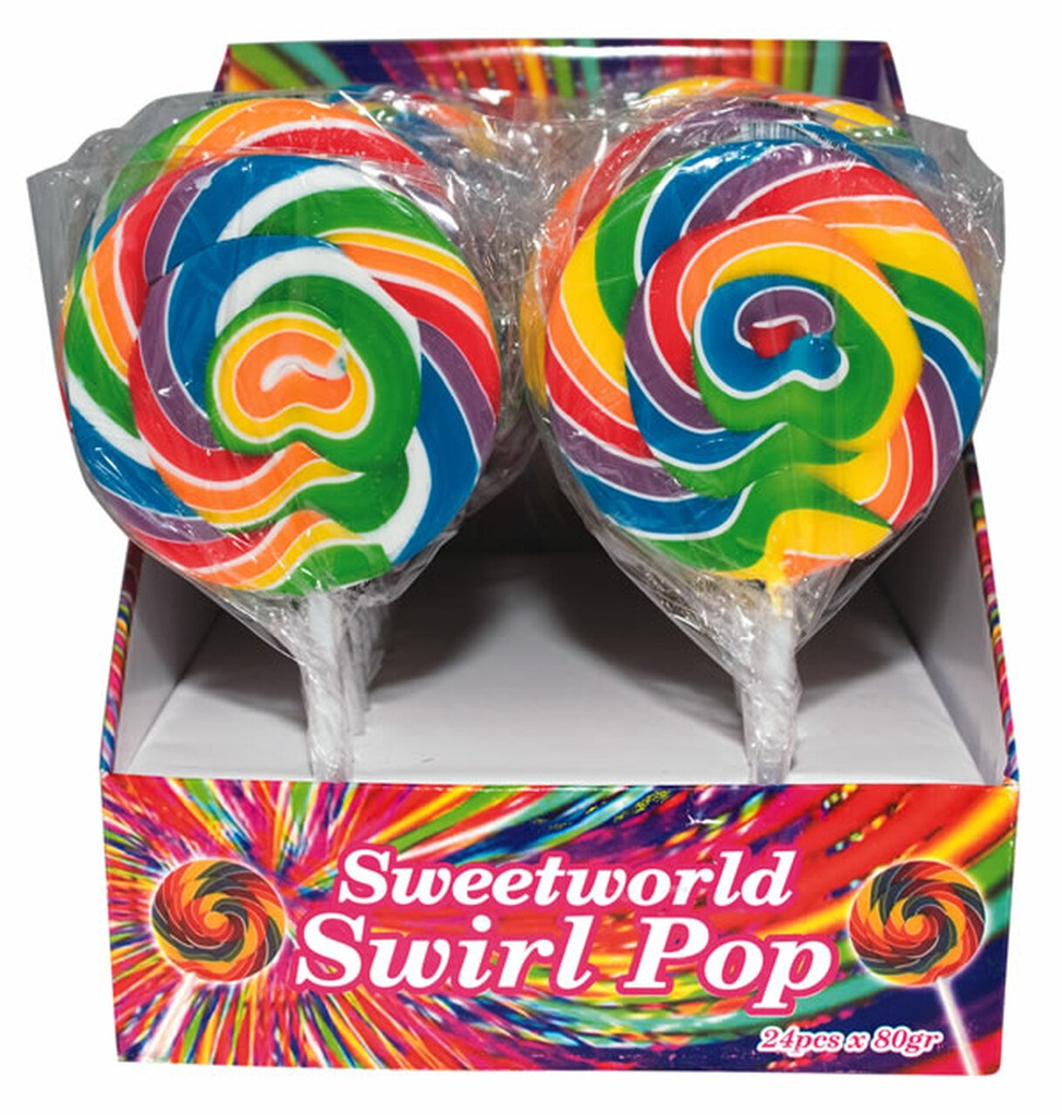 Rainbow Swirl Lollipops 80g - 24 Pack
