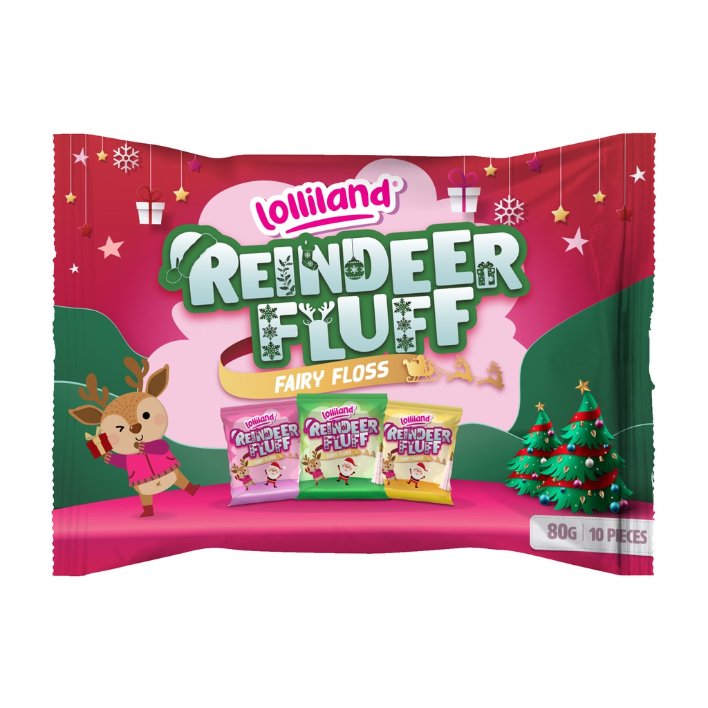 Christmas Reindeer Fluff Fairy Floss 80g 10pk (1 Bag)