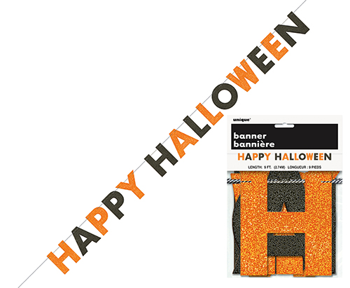 Happy Halloween Black & Orange Glitter Jointed Banner 2.74m