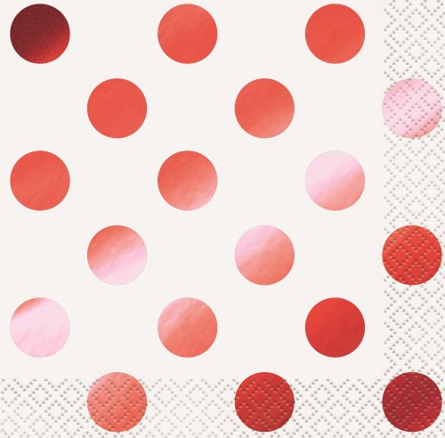 Red Foil Polka Dot Beverage Napkins 16 Pack