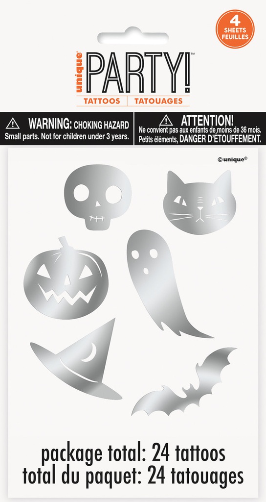 Silver Foil Halloween Tattoos 24 Pcs
