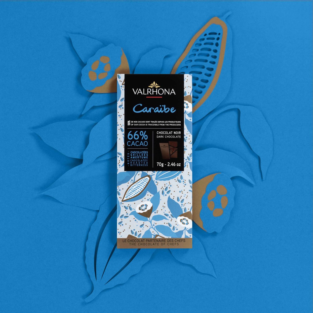 Valrhona Noir Caraibe 66% Dark Chocolate Bar 70g x12