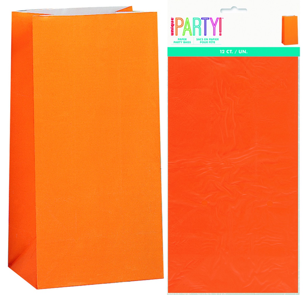 Orange Paper Party Lolly Loot Bags 12 pack