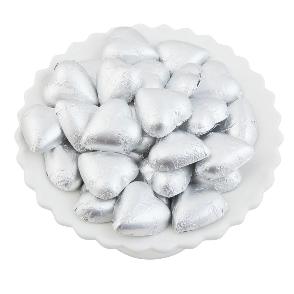 Matte Silver Belgian Chocolate Hearts 500g - 5kg (500g Bag)