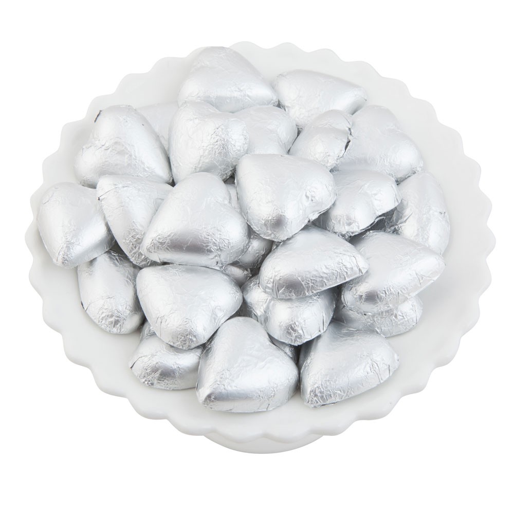 Matte Silver Belgian Chocolate Hearts 500g - 5kg