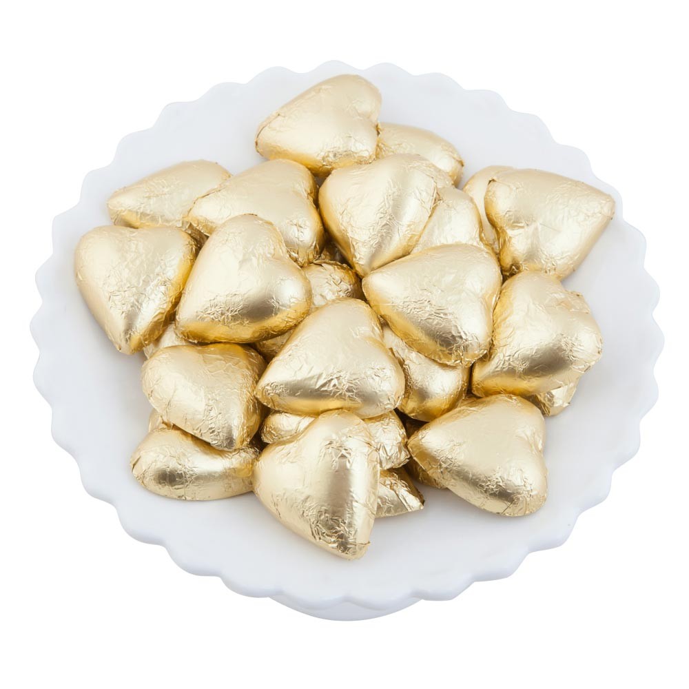 Matte Gold Belgian Chocolate Hearts 500g - 5kg (500g Bag)