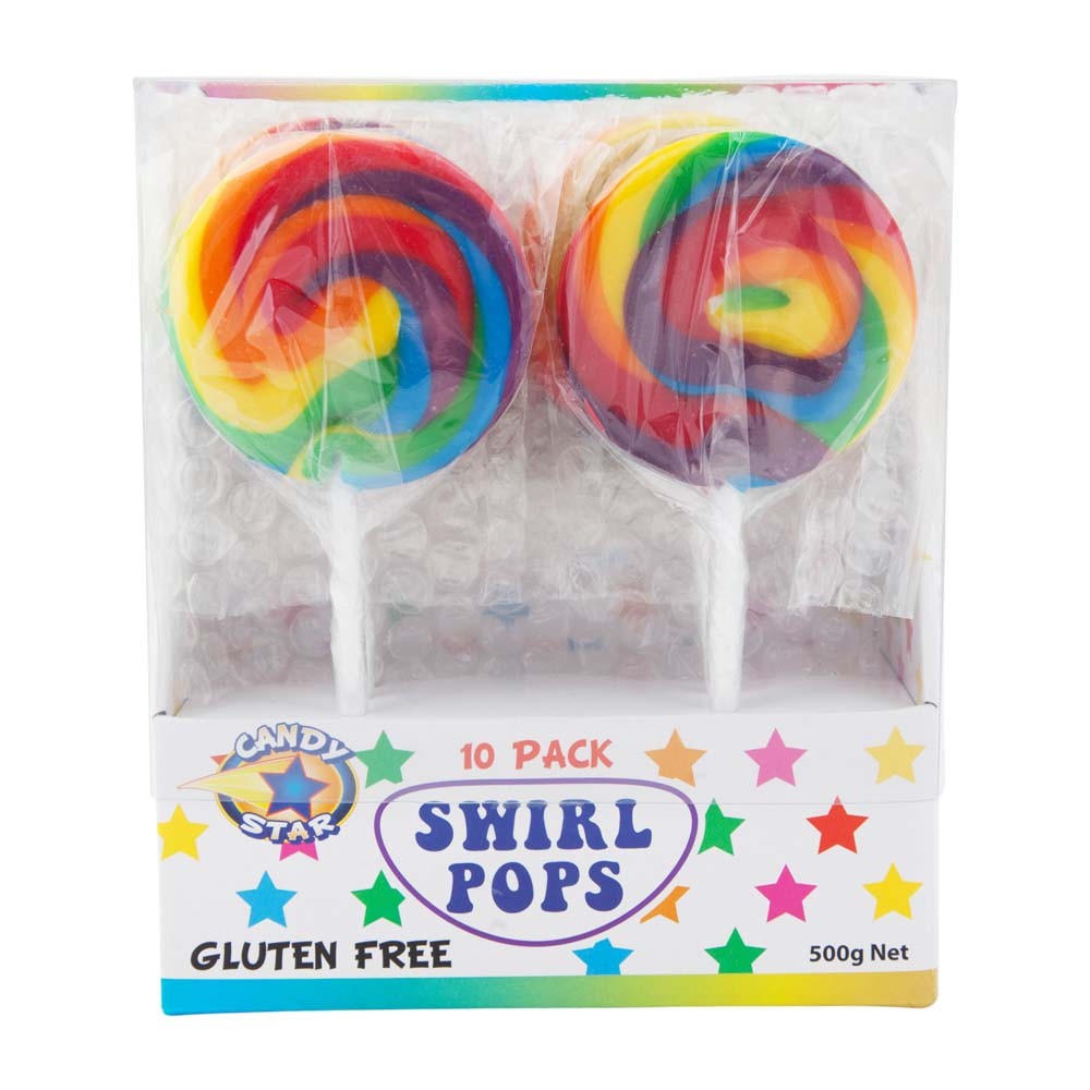 Rainbow Swirl Lollipops 50g - 10 Pack