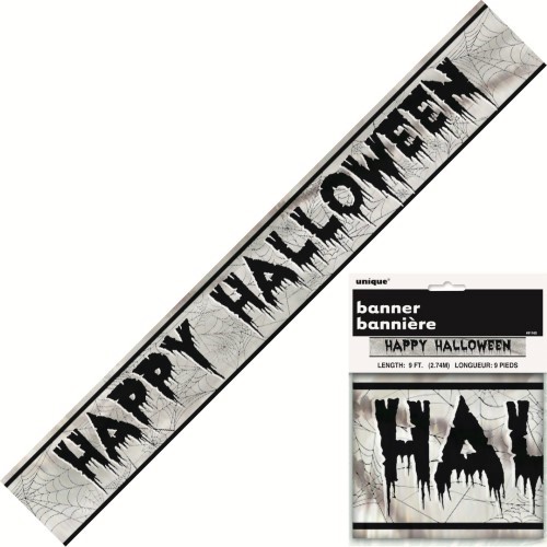 Silver Happy Halloween Foil Banner 2.7m