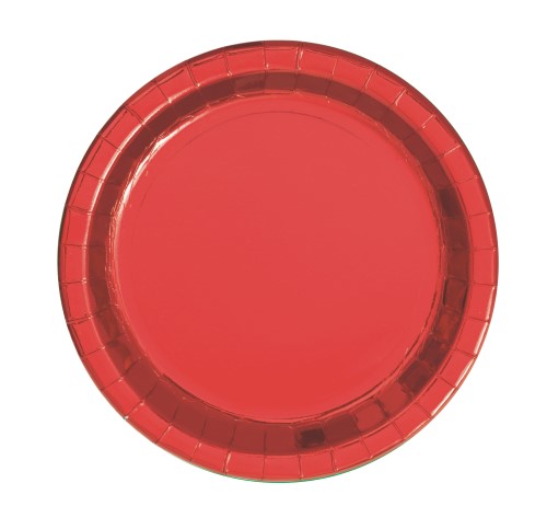 Red Foil Round Paper Plates 8 Pack 23cm