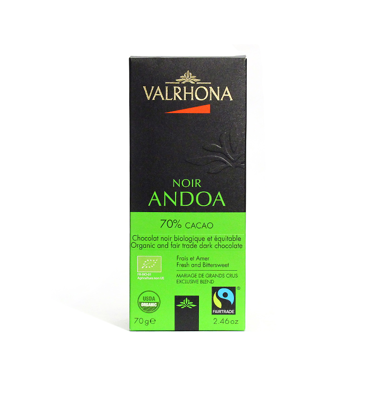 Valrhona Noir Andoa 70% Organic Dark Chocolate Bar 70g (1 Bar)