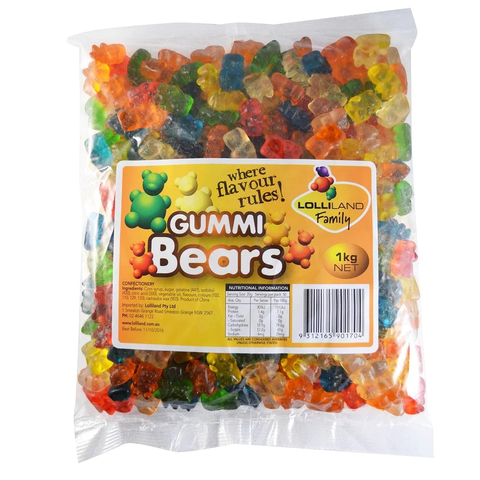 Gummi Bears Bulk Lollies 1kg (1kg Bag)