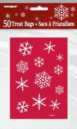 Red & White Sparkle Snowflake Cello Bags 50 pack