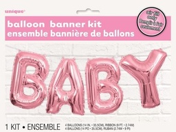 Pink BABY Foil Balloon Banner Airfill 2.74m
