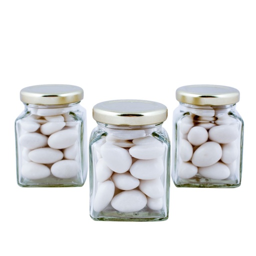 Square Bonbonniere Glass Jar 110ml - Gold Lid