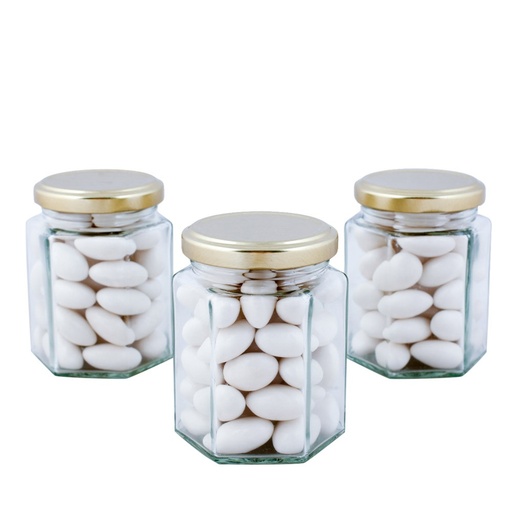 Hexagonal Bonbonniere Glass Jar 190ml - Gold Lid