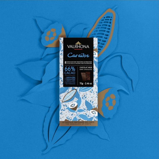 Valrhona Noir Caraibe 66% Dark Chocolate Bar 70g x12