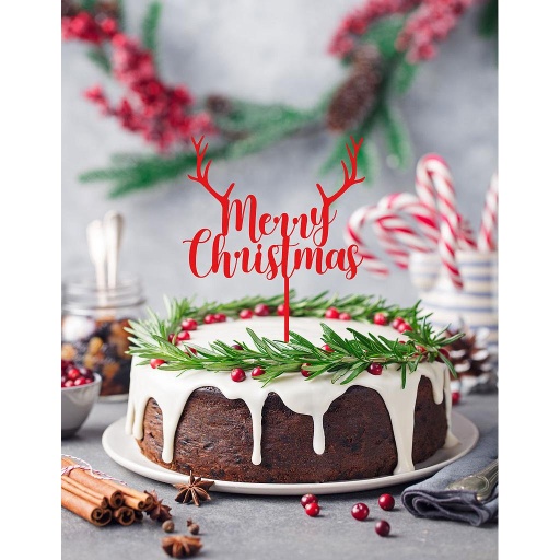 Merry Christmas Cake Topper With Antlers - Style 2