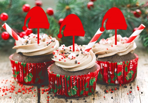 Santa Hat Christmas Cupcake Toppers 5 Pack