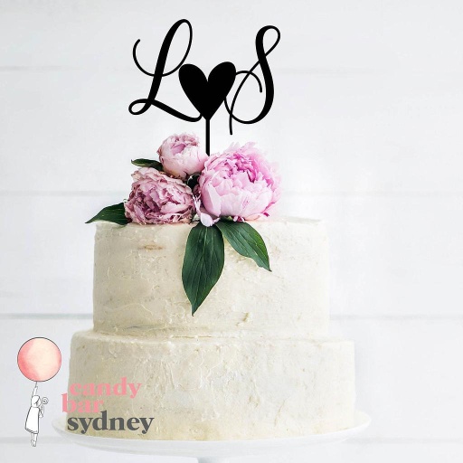 Custom Initials with Heart Wedding Cake Topper Style 1