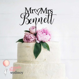 Mr &amp; Mrs Personalised Wedding Cake Topper Style 2