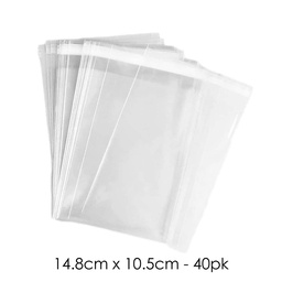 [CB62146] Large Clear Sealable Plastic Lolly or Cookie Bags A6 (14.8cm x 10.5cm)- 40pk Cellophane OPP