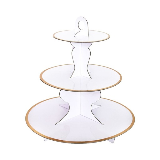 [CB62327] White and Gold Solid Cake Cupcake High Tea Stand