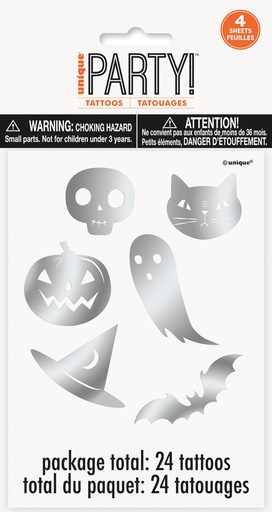 Silver Foil Halloween Tattoos 24 Pcs