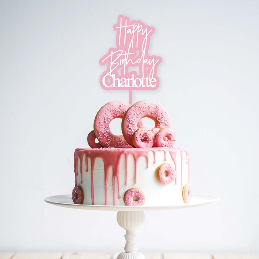 Double Layer Custom Name Happy Birthday Cake Topper - Style 5