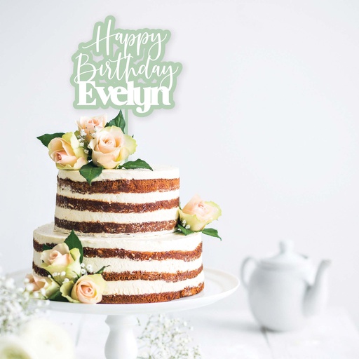 Double Layer Custom Name Happy Birthday Cake Topper - Style 2